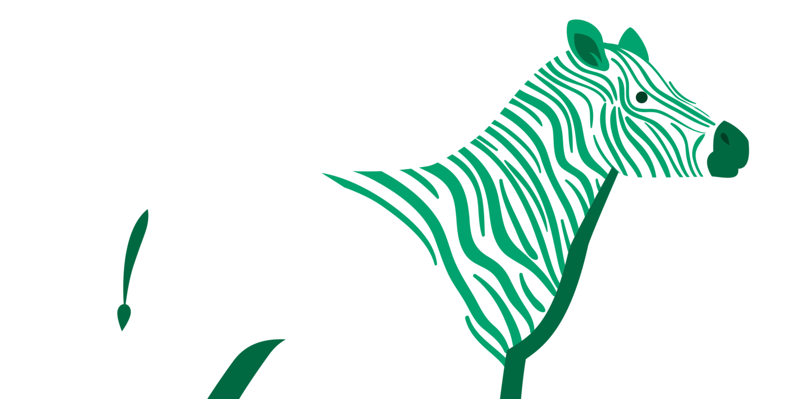 A white and green zebra illustration. The zebra only has stripes on half of its body, causing its lower half to blend into the background.